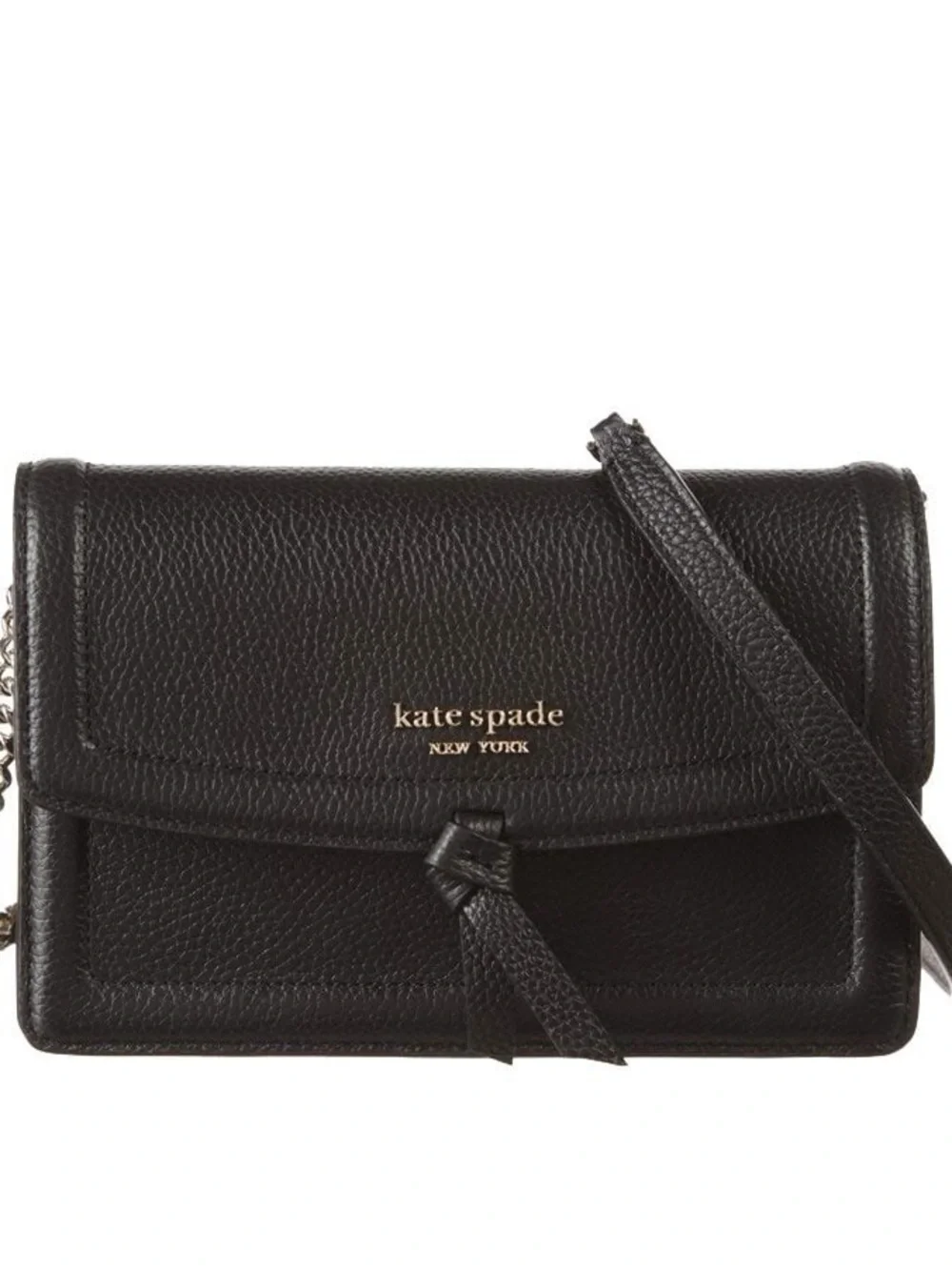 kate spade Black Pebbled Leather Crossbody with Knot‎ Detail